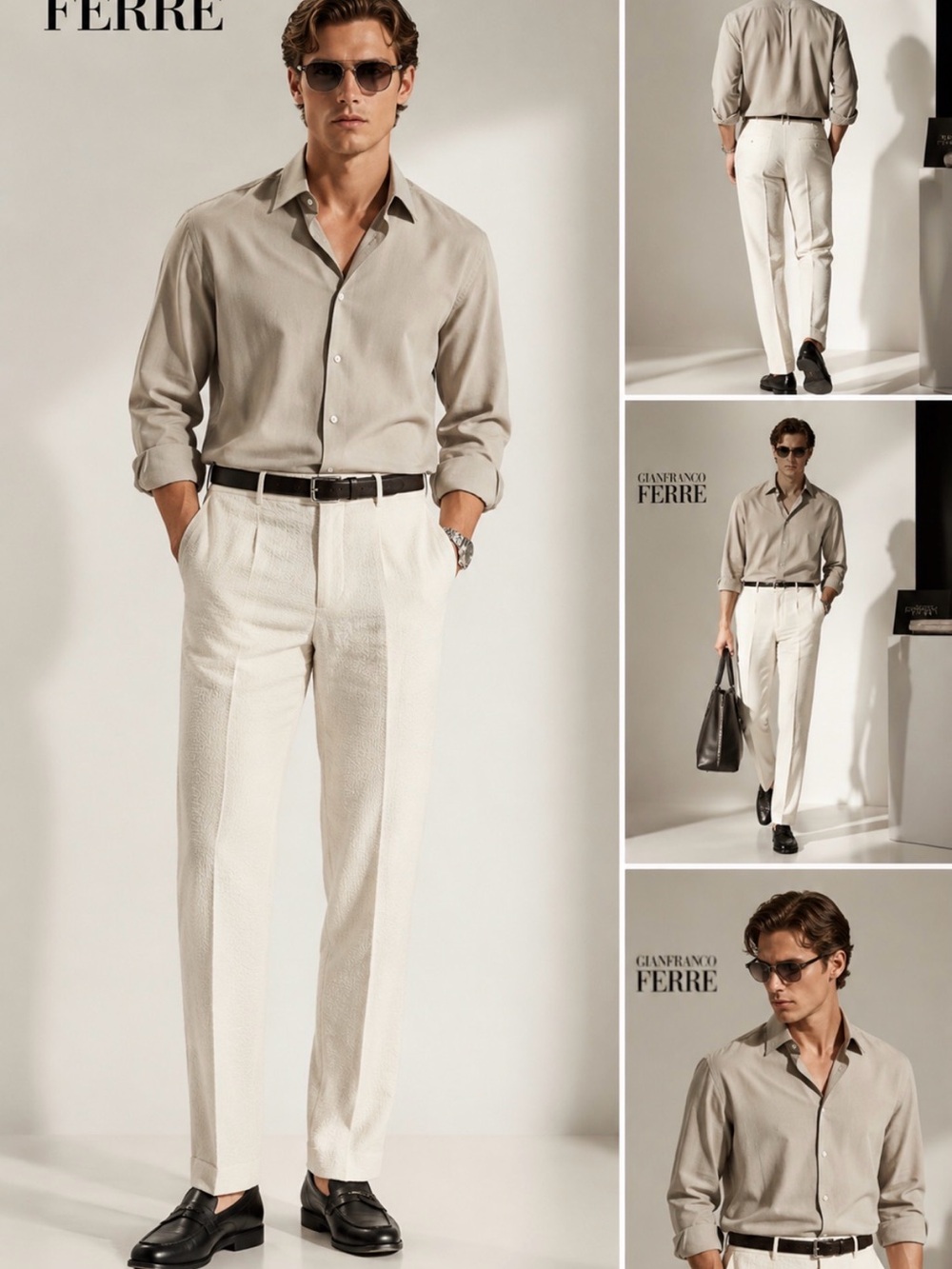 Gianfranco Ferre Cream Textured Men's Dress Pants